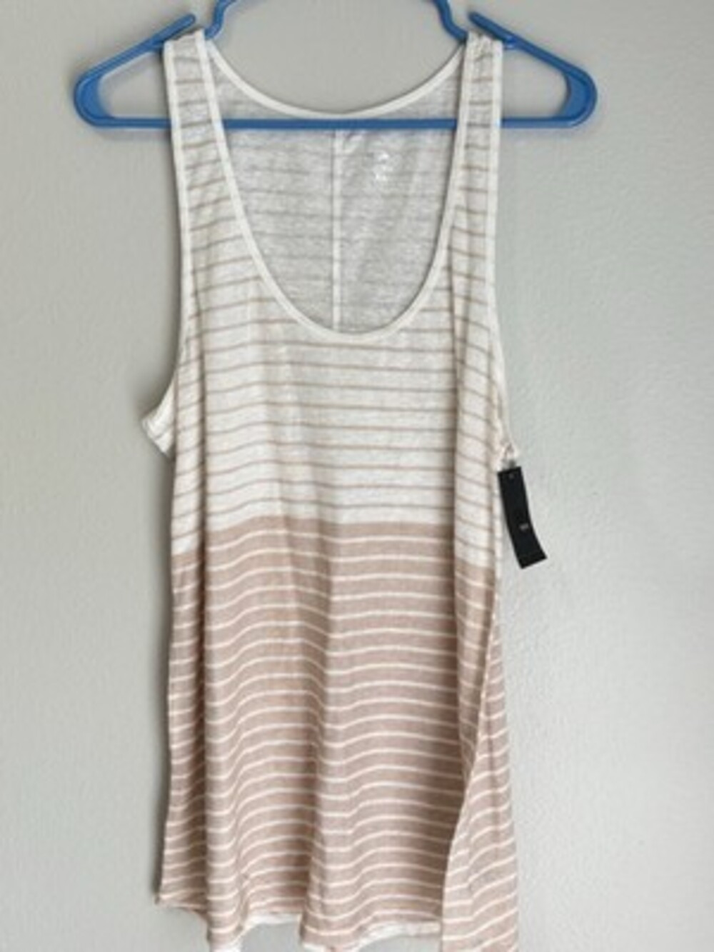 Mossimo Beige White Striped Scoop Neck Linen Rayon Tank Top XL